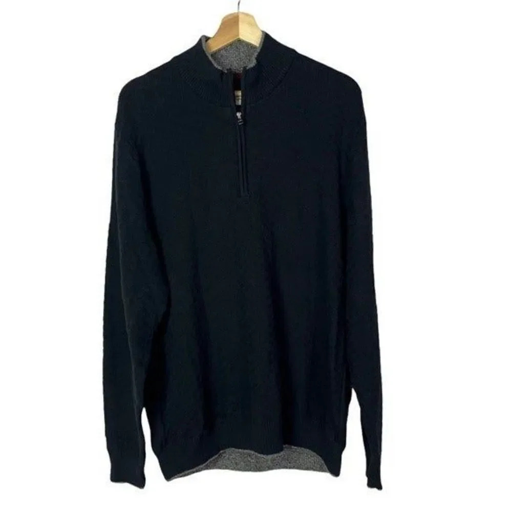 Robert Graham Black Textured Knit Quarter Zip Pullover Sweater XL
